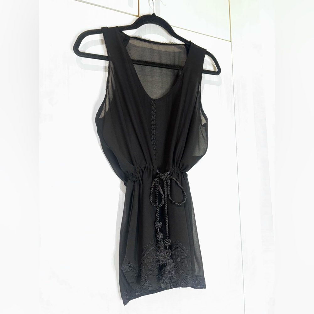 French Connection Sheer tassel tie top